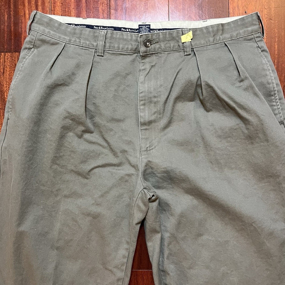 Polo Ralph Lauren Pants Mens 37x31 Olive Green Double Pleated Straight Fit Chino - Picture 2 of 10